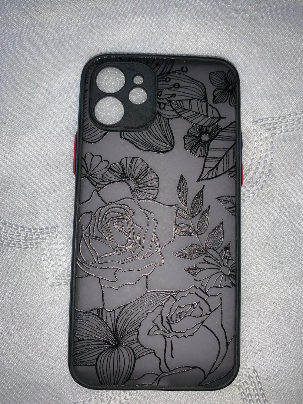 Floral Pattern Black Phone Case - Protective Silicone  iPhone 12